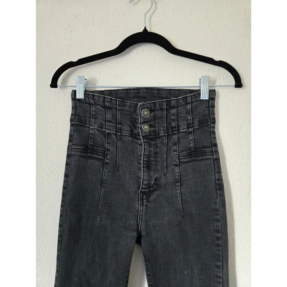 Free People Jayde Skinny Jeans 26 Washed Black High Rise Corset OB1174411 Retro